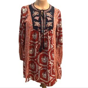 Women’s Red Geometric Relaxed Fit Boho Tunic
